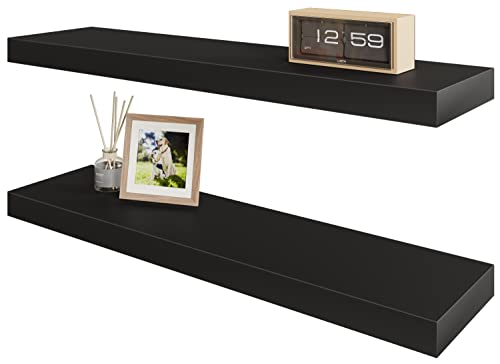 BAMEOS Floating Shelf,24 in Wall Shelf,Decor Wall Mounted Shelves,Hanging Shelf Set for Bathroom Kitchen Living,Kitchen,Room Bedroom Storage,Black - color: Black, size: 24x6 2Pcs