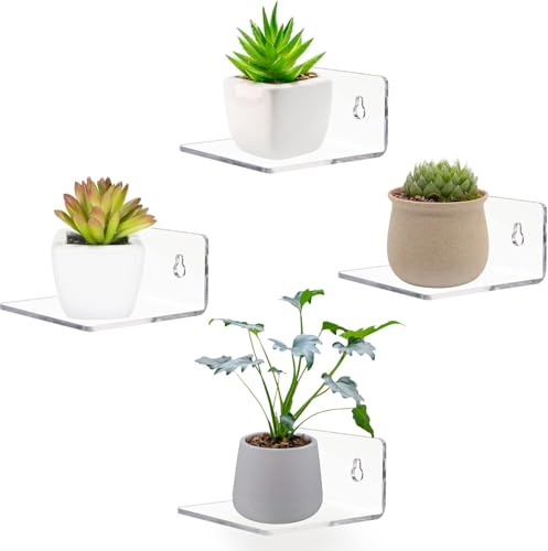 Acrylic Wall Shelves,Clear 4 inch Floating Shelves for Display,Ledges Pop Figures,Plant,Tiny Wall Mounted Transparent Shelf Small Invisible Shelves with Adhesive for Bedroom Living Room Decoration - color: Clear, size: 3.9 Inch 4Pack