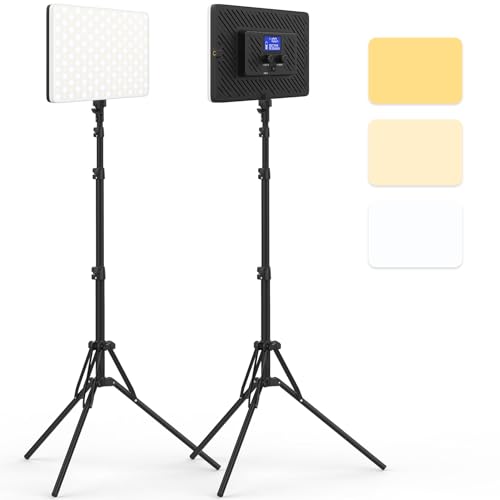 2 Packs LED Video Light with 63" Tripod Stand, QEUOOIY 20W Bi-Color Photography Lighting Kit, Dimmable 2500-8500K Studio Conference Light, Built-in 8000mAh Battery for YouTube/TikTok/Vlog/Streaming