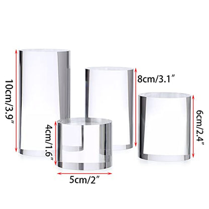 Hipiwe 4-Pack Acrylic Display Risers Figures Display Stand Holder Clear Cylinder Tabletop Jewelry Perfume Showcase Organizer for Geodes Rock Small Collectibles Display Blocks