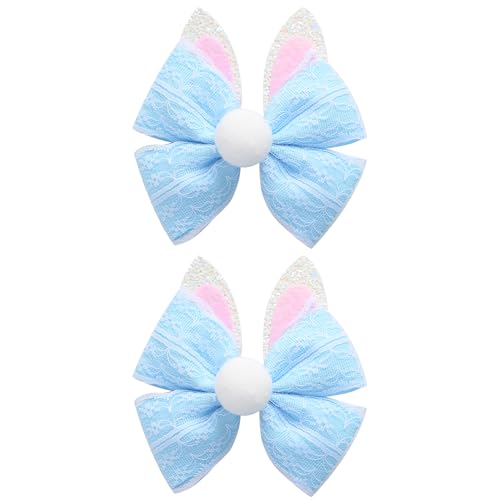 2PC Easter Bunny Ears Hair Bow Clips 4 Inch Rabbit Hair Accessories Spring Party Supplies Blue - color: Blue