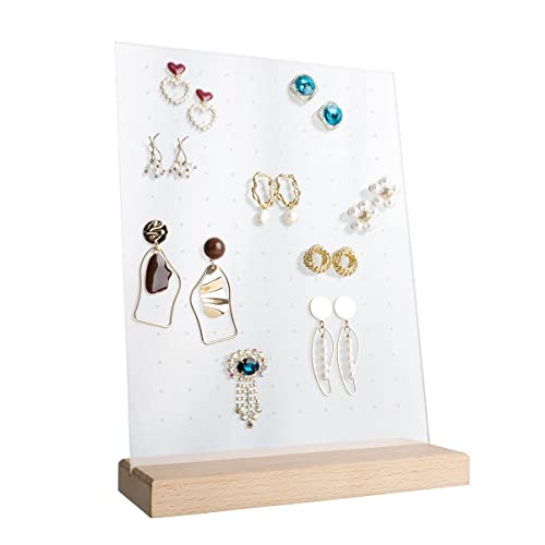 Beech earring display for selling jewelry, wooden earring holder for studs display, small jewelry studs display board for show【Wood stand with acrylic board-Beech】 - color: White, size: Big