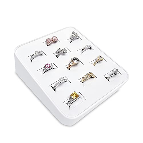 MOOCA 12 Slots Ring Tray Display, Slotted Ring Showcase Display Jewelry Organizer, Jewelry Tray for Showcase trade Show, Premium White Leatherette - color: White Faux Leather, 12 slots