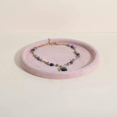 Velvet Jewelry Display Tray, Round Jewelry Organizer Plate, Empty Jewelry Showcase Tray for Necklaces, Bracelets, Rings, Earrings【Pink-Large, 9.8 x 9.8 in 】 - color: Pink, size: 9.8 x 9.8 in