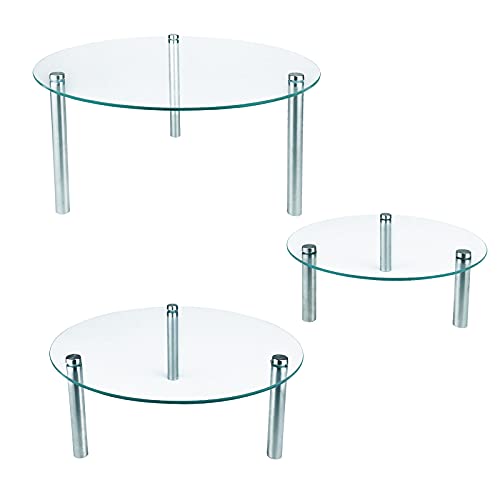 3 Pcs Round Tempered Glass Cake Stands Set 8 10 13 Inch Cupcake Display Stand Plate for Dessert Table Serving Platter - size: 3 Pack Round