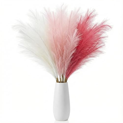 Pampas Grass Decor 30pcs 21.7 Inch, Faux Pampas Grass (White/Pink/Rose Red), Artificial Dried Flowers Look, Fluffy No Shedding for Boho Wedding Home Bedroom Vase Filler - size: Pink White Rose