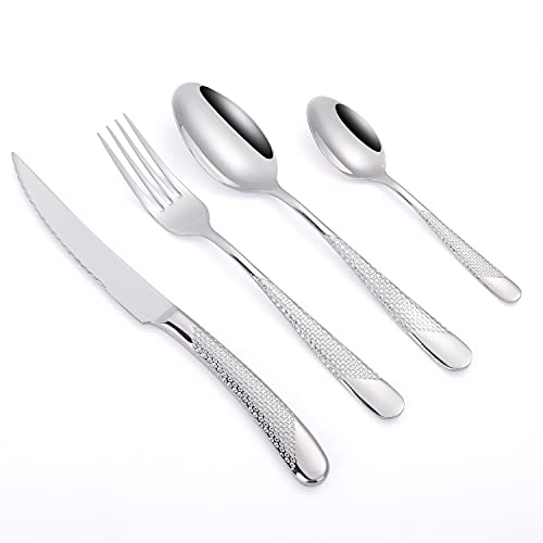 16 Piece Silverware Set,Stainless Steel Flatware Set Spoon and Fork Set for 4,Kitchen Utensil Cutlery Set Mirror Finish Dishwasher Safe Gift Package (silver) - color: Silver