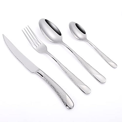 16 Piece Silverware Set,Stainless Steel Flatware Set Spoon and Fork Set for 4,Kitchen Utensil Cutlery Set Mirror Finish Dishwasher Safe Gift Package (silver) - color: Silver