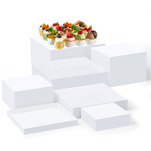 Leinuosen 7 Pcs Large Buffet Risers Set 6" to 12" Acrylic Display Box Catering Dessert Table Riser Food Display Decorative Stand with Hollow Bottom for Catering Supplies(White, Square) - color: White, size: 6" to 12", style: Square