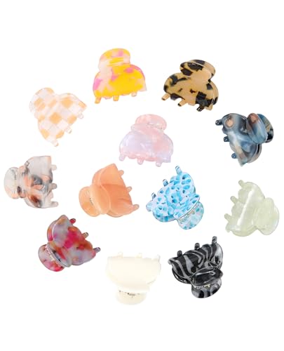 Claw Jaw Hair Clips 12PCS Small for Thin Hair Styling Mini Accessories Classic Clamp for Women Girls - color: Sequins Stones