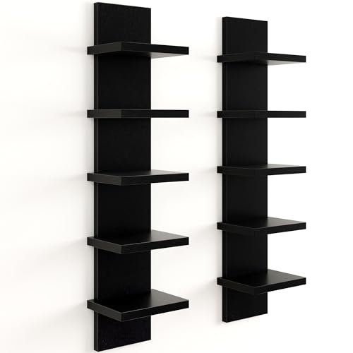 Fun Memories 5 Tier Wall Shelf Unit, Black Floating Shelves for Storage - Vertical Column Tower Design, Lack Wall Shelf Space Saving Organizer for Bedroom, Living Room, Home Decor， 2Pack - color: Black, size: 5 Tier - Standard - 2P | 31"Height