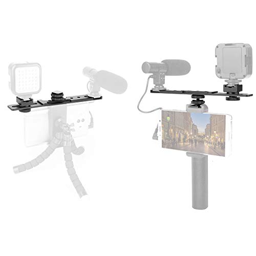 ChromLives 8'' Cold Shoe Extension Bar, Flash Straight Bracket, Camera Dual Mount Flash Bracket Compatible with Nikon Canon Sony Olympus DSLR Camera Camcorder DV - color: Dual camera mount