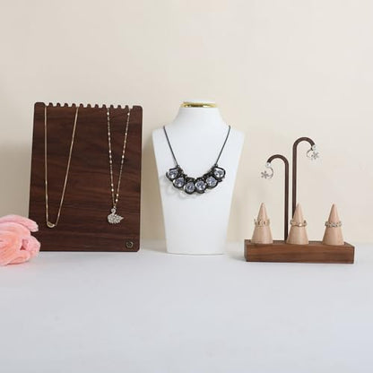 Wooden ring organizer holder for jewelry, Stable ring display stand for boutique store, walnut base with white ring cones for jewelry selling【Ring holder-Cone 3】 - style: Three Cone