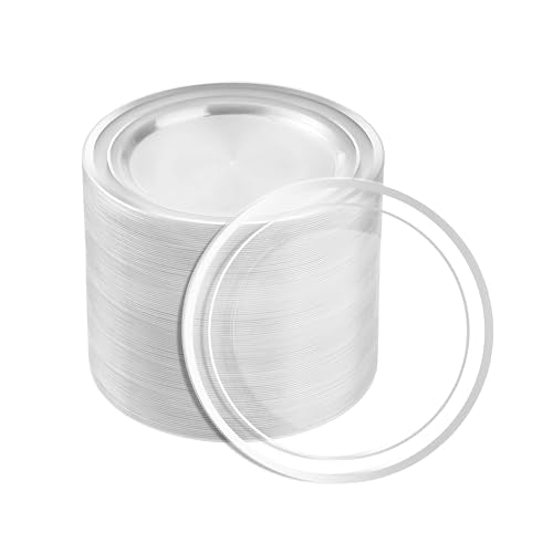 BESTSTAR 7 Inch Clear with Silver Rim Plastic Plates,100PCS Disposable Dessert/Appetizer/Small Cake Plates,Heavy Duty Plate Ideal for Wedding and Birthday Party - color: Clear Silver, size: 7 inch