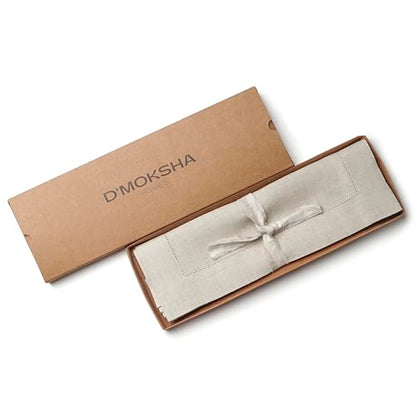 D'Moksha Homes Linen Placemats Set of 4 - Classic Hemstitch Natural Placemats 14 x 19 Inch - 100% Pure Linen Table Mats for Spring - Handcrafted and Machine Washable - color: 01 - Natural