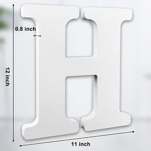 AOCEAN 12 Inch White Big Wood Letters Unfinished Wooden Letters for Wall Decor Decorative Standing Letters Slices Sign Board Decoration for Craft Home Party Projects (H) - color: H