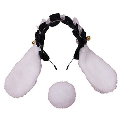 Faylay Cosplay Women Plush Furry Bunny Ears Headwear Accessory Rabbit Headband - color: 5-bjh With Tail