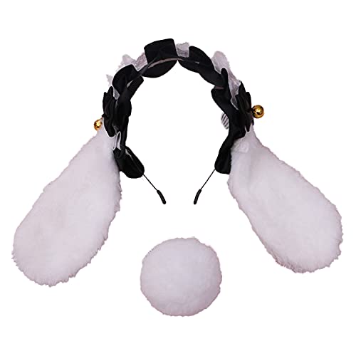 Faylay Cosplay Women Plush Furry Bunny Ears Headwear Accessory Rabbit Headband - color: 5-bjh With Tail