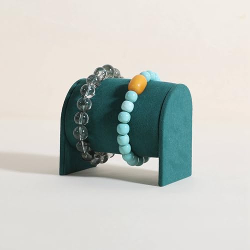 Beige Bracelet storage organizer for boutique store, Velvet watch display stand for selling, Woman jewelry bangle holder for countertop home decor【Bracelet holder-Green】 - color: Green