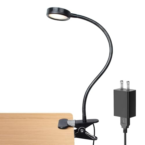 LEPOWER Clip on Light/Reading Lights/Book Light/Desk Lamp Color Changeable/Night Lights Clip on for Desk, Bed Headboard and Computers, Adapter Included (Black) - color: Black