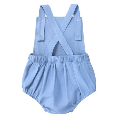 IMEKIS Baby Girls Boys Boho 1st Birthday Outfit Backless Overalls Romper for Cake Smash Photo Shoot - color: Light Blue 1 Birthday, size: 9-12 Months