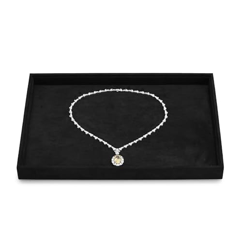 Flat Microfiber Jewelry Tray Necklace Bracelet Bangle Watch Earring Ring Stackable Drawer Organizer Holder for Storage Display (Black) - color: Black, size: 1 Grid