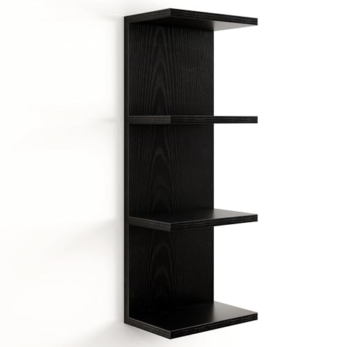 Fun Memories 4 Tier Wall Shelf Unit, Vertical Floating Shelf, Wall Mount Lack Shelving Home Decor Organizer Tall Tower Design Utility Shelving for Bedroom Living Room, Black - color: Black, size: 4 Tier - Large - 1p | 32"height