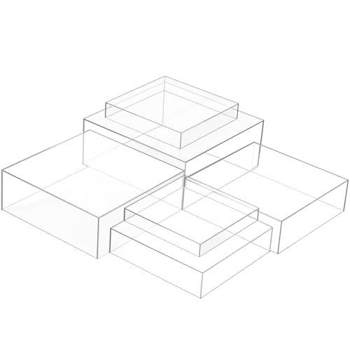 Geelin 6 Pack Acrylic Risers for Display Acrylic Cube Boxes Risers Display Stands with Hollow Bottoms Decorative Stand for Jewelry Candy Table Decor 6 Sizes(Clear,10 to 15 Inch,Square) - color: Clear, size: 10 to 15 Inch