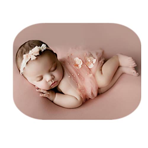 Coberllus Newborn Photography Props Boys Girls Wrap Blanket Baby Photo Shoot Floral Pearl Decorative Mesh Rug Layer Basket Filler (Pink) - color: Pink