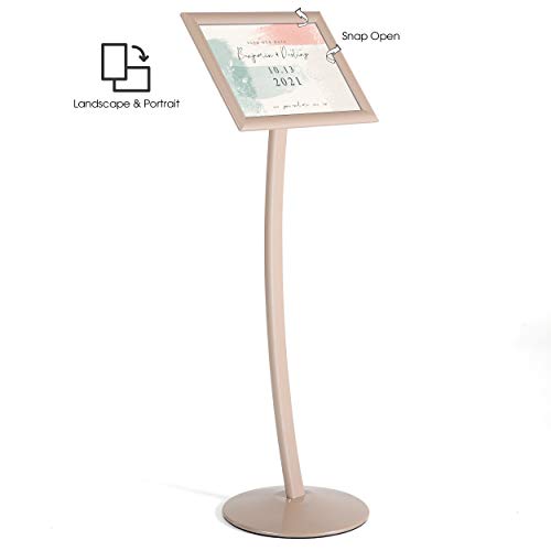 M&T Displays Curved Menu Board, 11x17 Pedestal Sign Holder Pale Rose Floor Standing Aluminum Front Loading Easy Open Poster Message Advertisement Holder For Restaurant Cafe Hotel - color: Pale Rose, size: 11x17