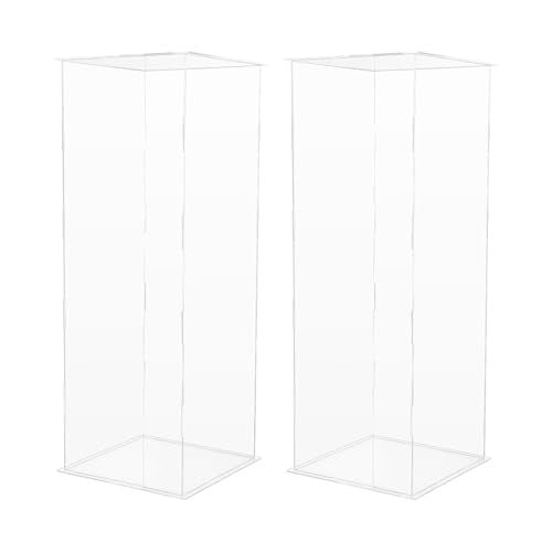 2Pcs Acrylic Display Cube Pedestal, Art Sculpture Stand, Acrylic Flower Stand, Clear Display Flower Tower, Dessert Cake Table Display Pillars for Wedding, Birthday, Banquet Parties Decor (11.81 × 11.81 × 31.5in) - size: 11.81 × 11.81 × 31.5in