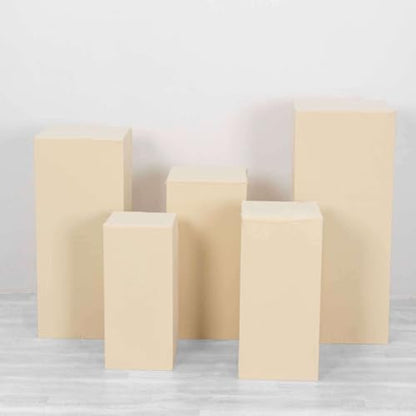 Efavormart Set of 5 Beige Spandex Rectangular Plinth Display Box Stand Covers, Stretchable Pedestal Pillar Prop Covers - 160 GSM