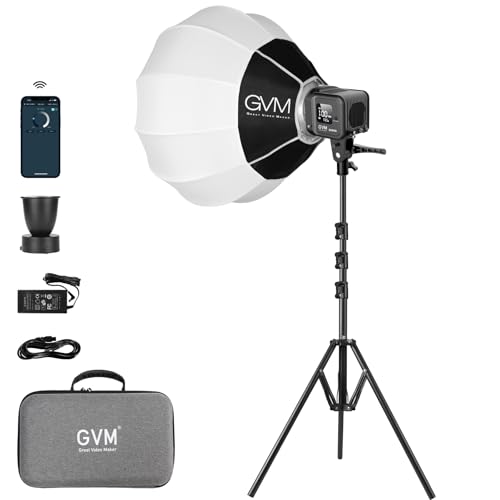 GVM 80W SD80S LED Video Light with Lantern Softbox and Tripod Stand Kit, 5600K Daylight Bowens Mount Studio Light, COB Continuous Output Lighting for Video Recording, APP Control, 12 Scenes, CRI97+ - color: photography lighting