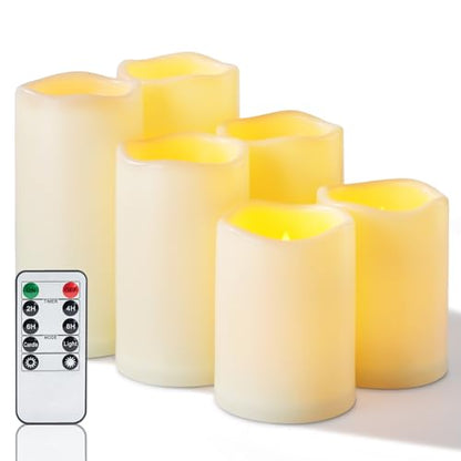 Homemory Waterproof Flameless Candles, Outdoor Indoor Battery Operated LED Pillar Candles with Remote Control and Timer, Plastic, Long Lasting, D3 x H4 4" 5" 5" 6" 6", Set of 6 - size: Set of 6