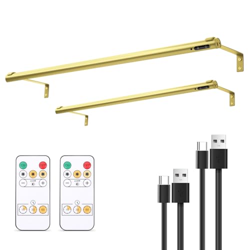 Battery Operated Wireless Picture Light，Rechargeable/Plugged in 31.5inch Painting Display Light,Remote Control Wall Lights with Three Modes and Timing for Art Frame (2 Gold) - color: 2 Gold