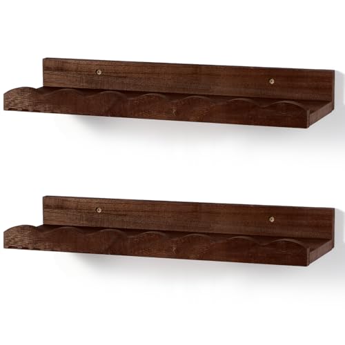 Suzile 2 Pcs Scalloped Shelves Wall Floating Shelves Set for Room, Bathroom, Bedroom, Cute Room Decor Aesthetic and Books, Toys, Photo Frames Storage(16.5",Walnut Brown) - color: Walnut Brown, size: 16.5"