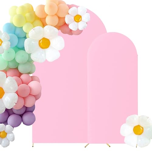 HAINARverS Set of 2 Wedding Arch Cover 6FT,7.2FT Spandex Fitted Stretchy Arch Stand Covers,2 Sided Round Top Chiara Backdrop Cover for Birthday Party Banquet Baby Shower Arch Decoration(Pink) - color: Pink, size: 6FT,7.2FT