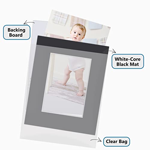 Somime 10 Pack 11x14 Black Picture Mat Kit for 8x10 Photo with White Core Bevel Cut Mattes Sets - Includes 10 Acid Free Pre Cut Mats & 10 Backings & 10 Print Sleeve Bags - size: 11x14 10pack black complete set for 8x10