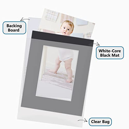Somime 10 Pack 11x14 Black Picture Mat Kit for 8x10 Photo with White Core Bevel Cut Mattes Sets - Includes 10 Acid Free Pre Cut Mats & 10 Backings & 10 Print Sleeve Bags - size: 11x14 10pack black complete set for 8x10