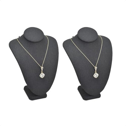 MOOCA 2 Pcs Set Small Linen Covered Wood Jewelry Display Necklace Chain Jewelry Bust Display Holder Stand, Necklaces Mannequin, 7 1/4" Height, Black Linen - color: 4) Black Linen, 2 pieces
