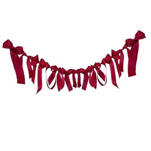 Meseey Burgundy Satin Bow Garland Banner Coquette Bachelorette Party Decor,Bridal Shower Backdrop,Wedding & Engagement Party Supplies,Birthday Decoration,Photo Booth Props - color: Burgundy
