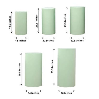 Efavormart Set of 5 | Sage Green Spandex Cylinder Plinth Display Box Stand Covers, Stretchable Pedestal Pillar Prop Covers - 160 GSM - color: Sage Green, size: Spandex Cylinder Covers