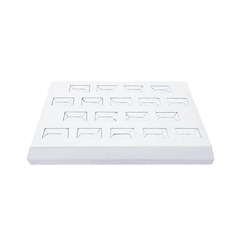 MOOCA 18 Slots Ring Tray Display, Slotted Ring Showcase Display Jewelry Organizer Stand, Jewelry Holder for Showcase, Premium White Leatherette - color: White Faux Leather, 18 slots