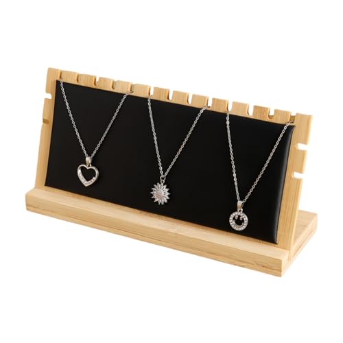 9.8"X4.73" Horizontal Necklace Jewelry Display Stand with Black Leather Soft Mat Bamboo Necklace Pendant Tabletop Display Storage Holder - color: Black, size: Small