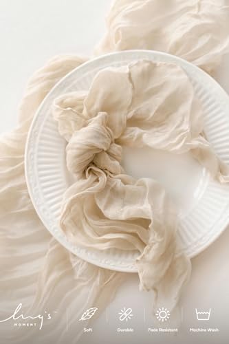 Ling's Moment Luxury Cloth Wedding Napkins - 19x19 Inch Reusable Cheesecloth Linen Napkins for Wedding Reception, Bridal Shower, Dinner Table - Washable, Durable (Set of 10), [Ivory] - color: Wht-ivory