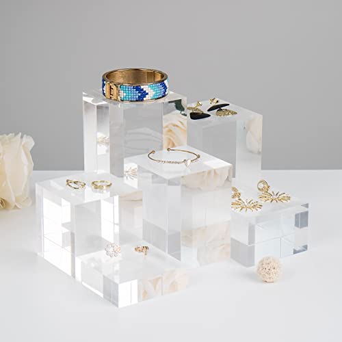 Clear Polished Acrylic Cube Photo Props, Edge Polished Display Blocks Display Base Display Riser, Solid Pedestal for Collectibles Figures Cosmetics, 3.1x3.1x1-2-3-4-5-6Inch