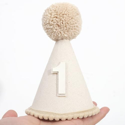 Boho First Birthday Hat-Natural 1st Birthday Boho Decorations,One Birthday Costume Headwear,Cake Smash Photo Prop - color: Beige