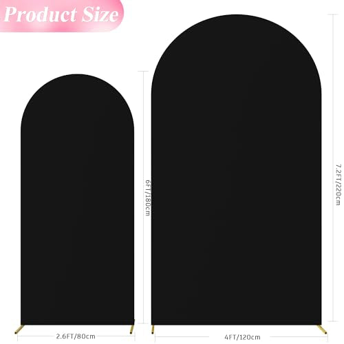 Wokceer Wedding Arch Backdrop Cover 7.2FT, 6FT Spandex Fitted Wedding Arch Stand Covers 2 Set Round Top Chiara Backdrop Stands Cover for Birthday Party Ceremony Banquet Decoration Black - color: Black, size: 7.2FT,6FT