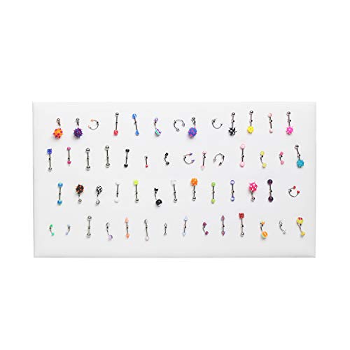 MOOCA 54 Clip Pendant/Body Jewelry Showcase Display Pad with Built in Easel for Belly Button Rings, Tongue Rings and Industrial Barbell Organizer, White Leatherette, 2 Pieces Set - color: White Faux Leather