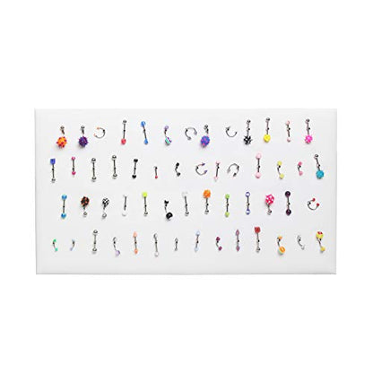 MOOCA 54 Clip Pendant/Body Jewelry Showcase Display Pad with Built in Easel for Belly Button Rings, Tongue Rings and Industrial Barbell Organizer, White Leatherette, 2 Pieces Set - color: White Faux Leather